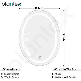 Plantex LED Bathroom Mirror with 3 Tone/Designer Mirror for Living Room/Bedroom/Dressing Room - Oval Shape (18 X 24 Inch)