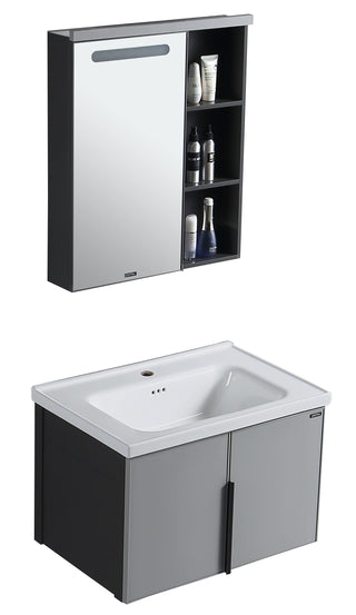 Plantex Aluminum Bathroom Vanity Cabinet Set/LED Light Glass Mirror Cabinet/Ceramic Basin for Bathroom - Wall Mount (Grey)