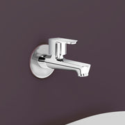 Plantex Long Body Bib Cock for Bathroom with Water Saving Aerator and Brass Spindle/Wall Mount Bib Tap with Wall Flange and Teflon Tape for Bathroom(Kromo-Chrome)