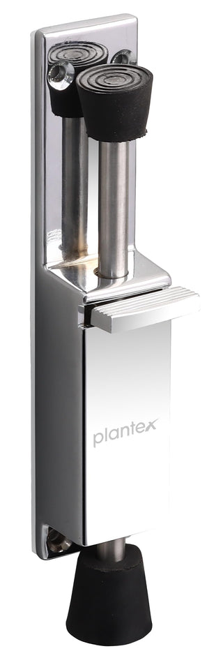 Plantex Kickdown Door Stoper Spring Loaded Telescopic Step On/Off Door Stopper Rubber, Adjustable Heavy Duty Door Locks Holder Stop/Release by Foot - (Chrome)