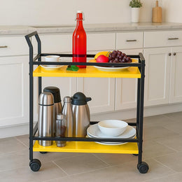 Plantex GI Steel 2 Tier Kitchen Home Storage Organizer Trolley with Wheels/Multipurpose Trolley Organizer Rolling Utility Cart for Home/Kitchen/Hospital - (Yellow & Black)