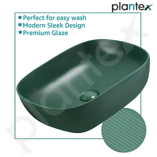 Plantex Rectangular Ceramic Basin for Bathroom/Washbasin/Designer Tabletop Wash Basin (Olive Green) (18 x 13 x 5 Inch)
