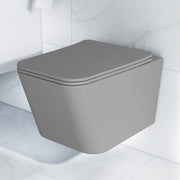 Plantex Imported Italica Ceramic Wall Hung Commode Toilet/Rimless Western Toilet/Washdown Commode with Soft Closing Toilet Seat - P Trap (Square - Matt Light Grey)