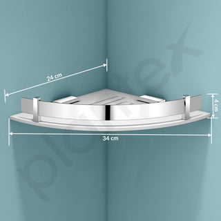 Plantex Bathroom Corner Shelf for Wall Acrylic/Wall Mounted Shelf for Bathroom with Stainless Steel Railings/Wash Room Accessories Items (White, 10x10 inches)