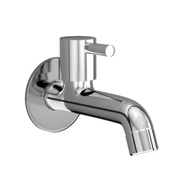 Plantex Long Body Bib Cock for Bathroom with Water Saving Aerator/Brass Spindle Bib Tap with Wall Flange and Teflon Tape (MKS-1272-Chrome)