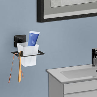 Plantex 304 Grade Stainless Steel Toothbrush Holder/Stand/Toothpaste Stand/Tumbler Holder for Bathroom - Decan (Black)