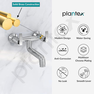 Plantex Pure Brass Non Telephonic Wall Mixer with Water Saving Nozzle/Hot and Cold Water Tap with Brass Wall Flange and Teflon Tape-7 Year Warranty (COL-1016-Chrome)