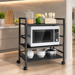 Plantex 3 Tier Premium Metal Rolling Trolley Cart Stand with Wheels/Oven Stand/Multifunctional Utility Stand with Storage Rack Shelves/Height Adjustable Shelf/Space Saving Stand for Home/Office(Black)