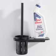 Plantex Aluminum 2in1 Toilet Brush Holder with Bathroom Shelf/Toilet Brush Holder/Bathroom Accessories - Black (Wall Mount)