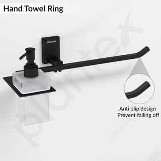 Plantex 304 Grade Stainless Steel Liquid Soap Dispenser with Napkin Ring/Shampoo Dispenser/Towel Ring for Bathroom/Bathroom Accessories - Pack of 1 (Crystal, Black)