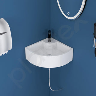 Plantex White Ceramic Corner Washbasin/Wall Mount Basin for Bathroom/Wall Hung Wash Basin/Small Corner Sink/10 Years Glaze Warranty by Plantex (Cornia - 16 x 16 x 10 Inch)