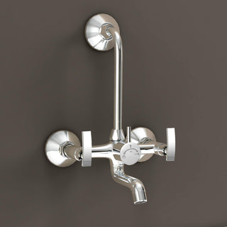 Plantex Brass Spindle Wall Mixer for Bathroom 2 in 1 with L-Bend Provision for Overhead Shower/Mixer Tap for Bathroom with Water Saving Nozzle and Wall Flange and Teflon Tape (SMR-1269-Chrome)