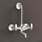 Plantex Brass Spindle Wall Mixer for Bathroom 2 in 1 with L-Bend Provision for Overhead Shower/Mixer Tap for Bathroom with Water Saving Nozzle and Wall Flange and Teflon Tape (SMR-1269-Chrome)