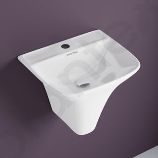 Plantex Ceramic Wash Basin/Wall Hung Half Pedestal Washbasin with 10 Years Glaze Warranty by Plantex/Wall Mount Wash Basin for Bathroom/Office/Hotels (White - 16 x 14 x 14 Inch)