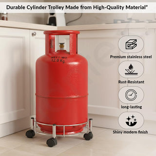 Plantex Stainless Steel Cylinder Trolley with Wheels/Easy to Move/LPG Cylinder Trolley