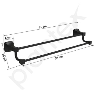 Plantex Space Aluminium Double Towel Rod/Towel Hanger for Bathroom/Towel Stand/Bathroom Accessories (24 inch - Black Powder Coated)