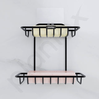 Plantex Self Adhesive Soap Holder for Bathroom/GI Steel Soap Case/2 Layer Soap Storage/Bathroom Accessories - Pack of 2 (Black)