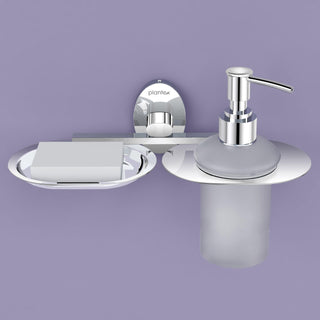 Plantex Soap Holder with Liquid Soap Dispenser/304 Grade Stainless Steel Soap Dish/Shampoo Dispenser/Soap Case/Handwash Dispenser/Bathroom Accessories - (Olive - Chrome)