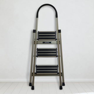Plantex Guardex 3 Step Foldable Aluminum Ladder for Home/Anti-Slip Shoes and Edge Guards/5 Year Manufacturer Warranty Ladder for Home (Anodized Coated-Gold)