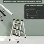 Plantex 3 Step Ladder for Home Use/Wide Anti-Slip Heavy-Duty Step Stool/Lightweight Kitchen Ladder 3 Step (White)