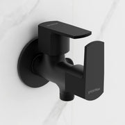 Plantex Angle Valve 2 in 1 with Brass Spindle/Two Way Angle Cock Tap with Wall Flange & Teflon Tape/Angle Valve for Bathroom- Pack of 1 (Saga, Black)