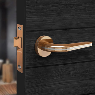 Plantex Zink Alloy & Brass Heavy Duty Door Lock Bathroom Door Lock/Mortise Keyless Handle Set For Home Baby Latch (7077, Pvd Choco & Satin Black Matt Finish), Knob