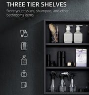Plantex Bathroom Cabinet with Mirror/Aluminium Framed Bathroom Cabinet Storage/Mirror Cabinet for Bathroom Wall/Bathroom Organiser Cabinet (16x24 Inch, Black)