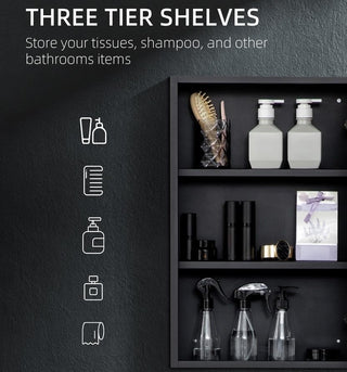 Plantex Aluminium Framed Bathroom Organiser with Mirror/Heavy-Duty Steel Body Cabinet with Mirror – 16x24 Inch, Black