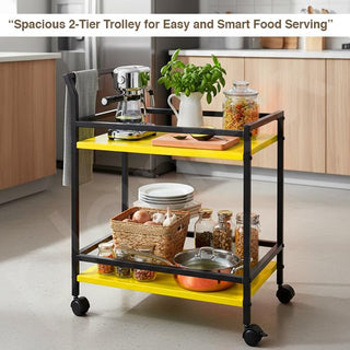 Plantex GI Steel 2 Tier Kitchen Home Storage Organizer Trolley with Wheels/Multipurpose Trolley Organizer Rolling Utility Cart for Home/Kitchen/Hospital - (Yellow & Black)