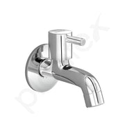Plantex Short Body Bib Tap for Bathroom with Water-Saving Aerator/Wall Mount Bib Cock with Wall Flange and Teflon Tape/Brass Spindle Basin Tap for Home (MKS-1271-Mirror Chrome)