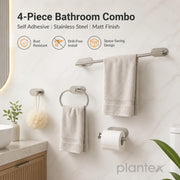 Plantex Stainless Steel Self Adhesive 16 inch Towel Holder/Napkin Holder/Paper Holder/Robe Hook for Bathroom/Bathroom Accessories - 4 Pcs Combo (Matt)