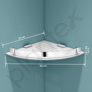 Plantex Corner Shelf for Bathroom Acrylic/Wall Mounted Storage Shelf with Stainless Steel Railings/Bathroom Accessories (White, 12x12 Inches)