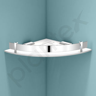Plantex Bathroom Corner Shelf for Wall Acrylic/Wall Mounted Shelf for Bathroom with Stainless Steel Railings/Wash Room Accessories Items (White, 10x10 inches)