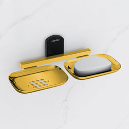 Plantex 304 Grade Stainless Steel Double Soap Holder for Bathroom/Soap Dish for washbasin/Soap Stand/Bathroom Accessories - Parv (Gold & Black)
