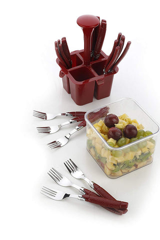 Plantex Oppo Cutlery Set with Storage Box/Spoon Set/Spoon Stand for Kitchen and Dining (24 Pieces - Brown)