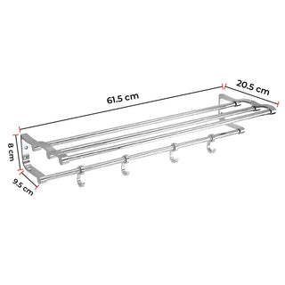 Plantex Stainless Steel Towel Rack for Bathroom/Towel Stand/Cloth Hanger for Bathroom/Towel Stand with Hooks/Bathroom Accessories (24-inch) Chrome