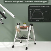 Plantex 2 Step Ladder for Home Use/Wide Anti-Slip Heavy-Duty Step Stool/Lightweight Kitchen Ladder (White)