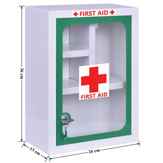 Plantex Metal Emergency First Aid Kit Box for Home/Medical Kit Box for Medicine Storage with Multi Compartments for School, Office - Lockable (Green & White) Big Size, Wall Mount