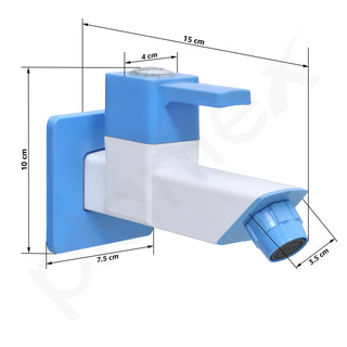 Plantex PTMT ES-111 Bib Cock Polished Water Tap For Bathroom With Water Saving Aerator/Bib Tap With Teflon Tape And Plastic Wall Flange (Blue & White)