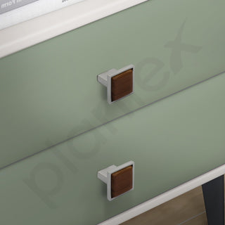 Plantex Knobs for Drawer/Square Drawer Knobs/Knobs for Cabinets/Pull-Push Knobs for Kitchen/Bedroom Drawer - Pack of 6 (Satin & Wood)