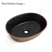 Plantex Designer Basin for Bathroom/Oval Table Top WashBasin/Countertop Hand Wash Basin/Vessel Sink for Restaurant/Hotel (19x15x5 Inch - Gold & Black)