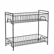 Plantex 2-Tier Stainless Steel Countertop, Tabletop Tiered Shelf Rack/Kitchen Organizer/Spice Jar Organizer/Storage Rack For Kitchen (Black)
