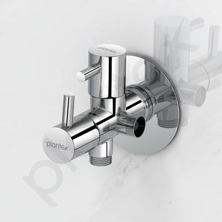 Plantex Pure Brass 2 Way Angle Valve/Quarter Turn Tap With Brass Wall Flange and Teflon Tape/Angle Cocke for Bathroom-(ICO-908-Mirror-Chrome)