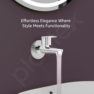 Plantex Long Body Bib Cock for Bathroom with Water Saving Aerator/Wall Mount Bib Tap with Wall Flange and Teflon Tape for Bathroom(Kromo-Chrome)