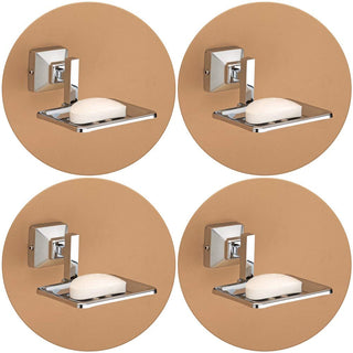 Plantex 304 Grade Stainless Steel Soap Holder for Bathroom/Soap Dish/Bathroom Soap Stand/Bathroom Accessories Pack of 4, Squaro (Chrome)