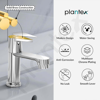 Plantex Pure Brass Pillar Tap for Wash Basin/Kitchen Taps for Home Sink/Wash Basin Tap with 7 Year Warranty (PAC-1803-Mirror Chrome)