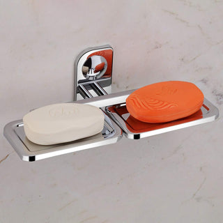 Plantex Dream Stainless Steel Double Soap Dish Stand for Bathroom & Kitchen/Soap Dish/Bathroom Accessories - Wall Mounted - Chrome (Pack of 1)