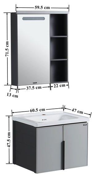 Plantex Aluminum Bathroom Vanity Cabinet Set/LED Light Glass Mirror Cabinet/Ceramic Basin for Bathroom - Pack of 1 (Grey)