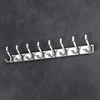 Plantex Aluminum Wall Hanger with 8 Hooks for Walls of Bathroom/Kitchen - Door Hooks for Clothes/Towel/Keys - Pack of 3 (8 Hooks, Chrome)