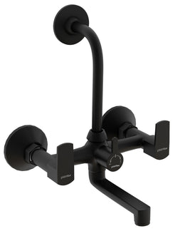 Plantex Wall Mixer for Bathroom 2 in 1 with L-Bend Connecter for Overhead Shower with Brass Spindles/Wall Mixer with Nickel Chrome Mirror Finish/Teflon Tape and Wall Flange-(Saga-blk)